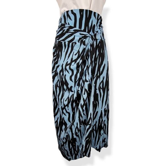 Top Shop Blue Zebra Print Faux Wrap Skirt Size 10 - Picture 2 of 5